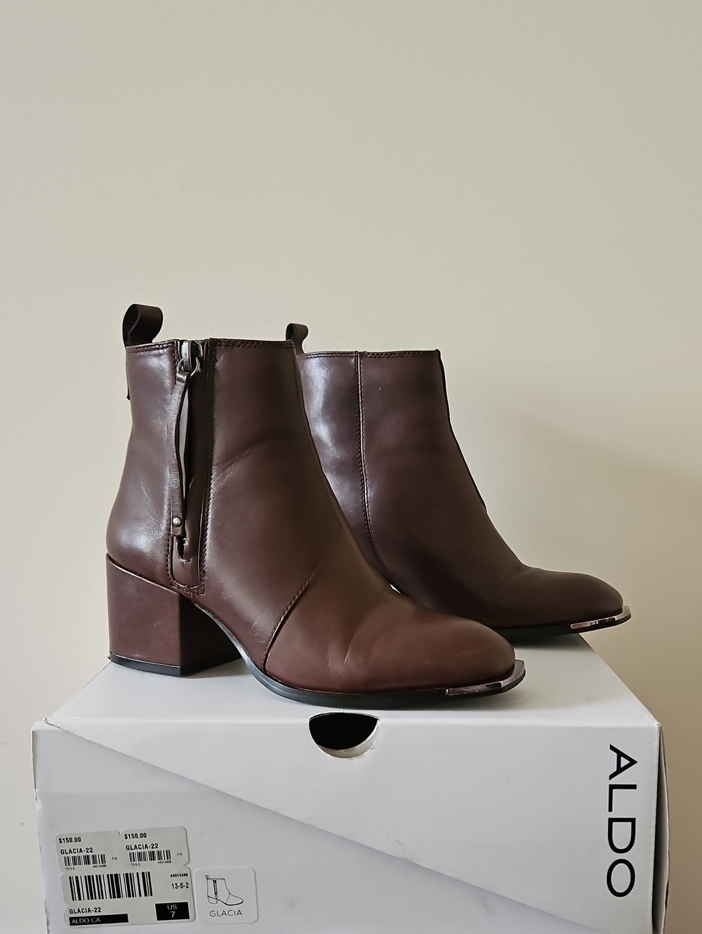ALDO Glacia Brown Guineine Leather Block Heel Ankle Boots-US 7